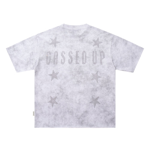 BKYS Cased DJ Star Rhinestone White Washed Oversized Graphic T-Shirt